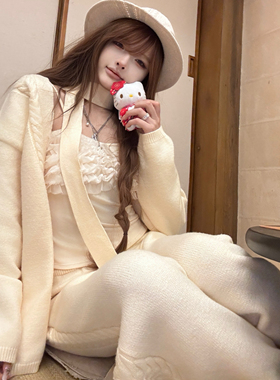 你的井井【京都日常】慵懒风宽松针织外套长裤两件套秋冬女套装