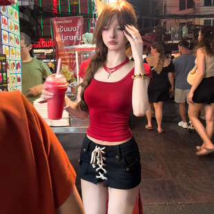 精梳棉手工编织绑带设计包臀辣妹休闲短裤 翘臀sha手 井井 你