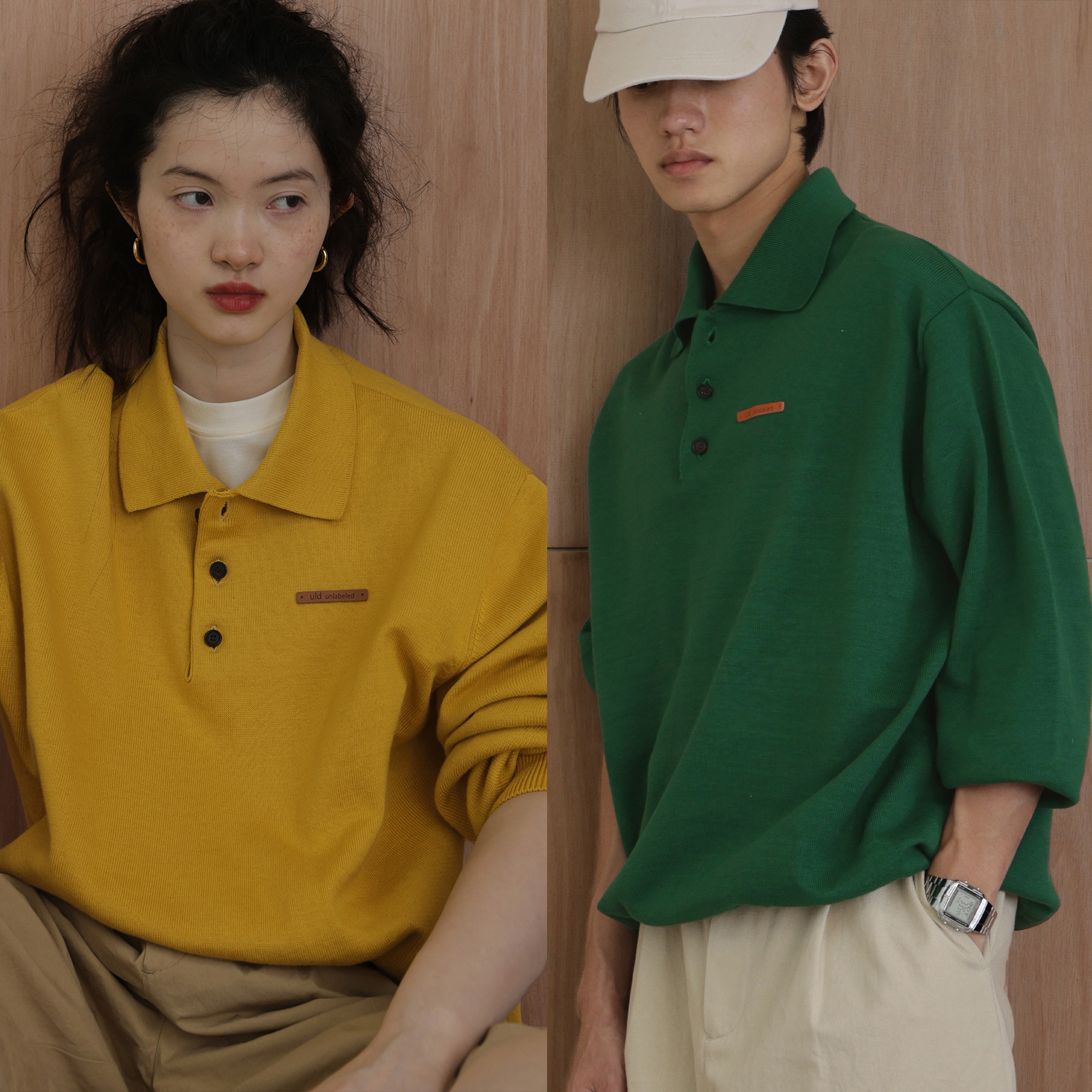 ULD/春夏新510g棉毛中古3粒扣复古长袖T恤POLO衫男女同款翻领上衣