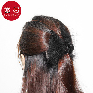 羽毛抓夹A1pq801 鲨鱼夹黑色羽毛抓夹毛绒鲨鱼夹后脑勺发卡头饰