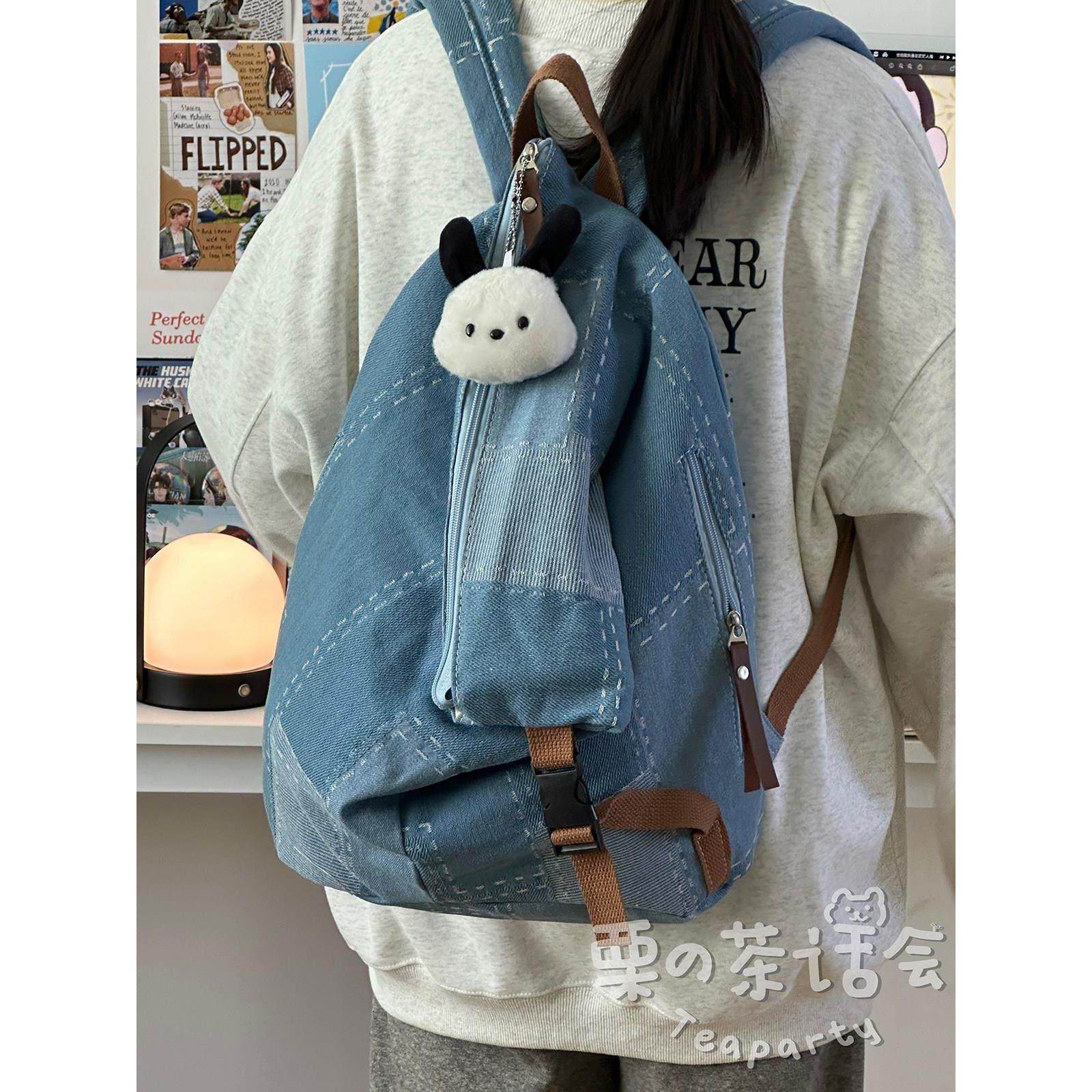 英国 MK DW日系ins小众牛仔双肩包女 大学生覆古做旧旅行揹包街头,箱包皮具/热销女包/男包,双肩背包,淘宝优惠券,粉丝福利购,淘宝优惠卷