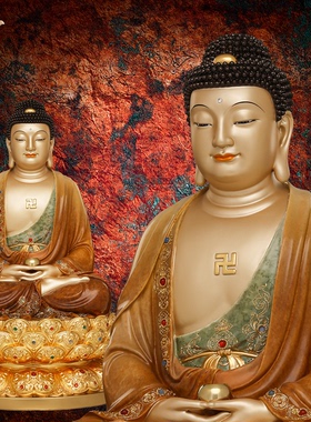 释迦摩尼神像三宝佛像如来佛祖阿弥陀佛药师佛娑婆三圣东来紫铜像