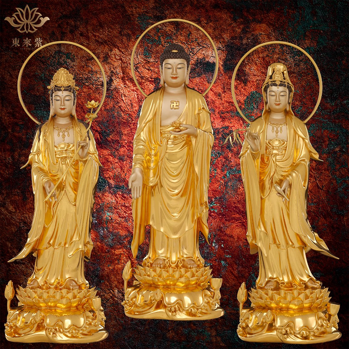 黄铜西方三圣大势至菩萨佛像摆件阿弥陀佛观音京铜摆件家居供奉