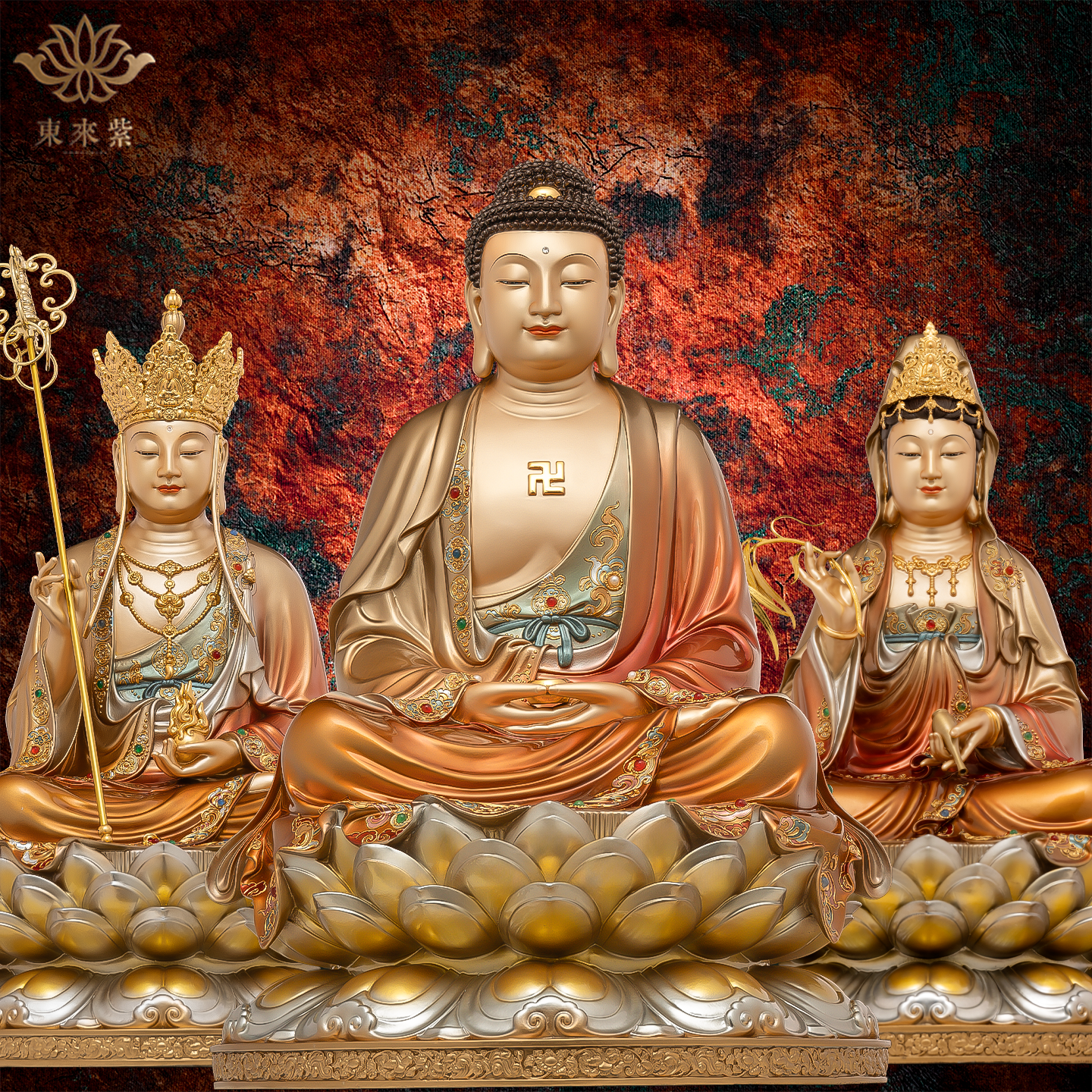 娑婆三圣释迦摩尼地藏王菩萨观音铜像佛祖如来观世音佛像东来紫