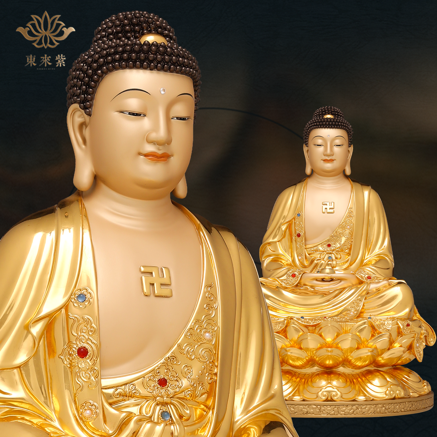 释迦摩尼神像三宝佛像如来佛祖阿弥陀佛药师佛娑婆三圣东来紫铜像