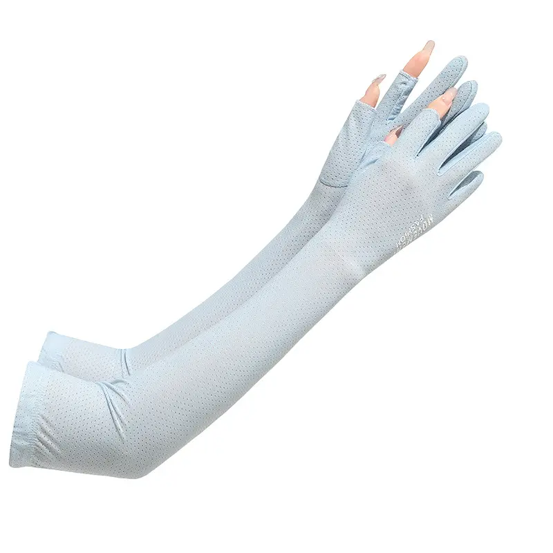 夏季防晒透气速干薄加长款网眼手套女露二指垂钓骑车钓鱼户外登山