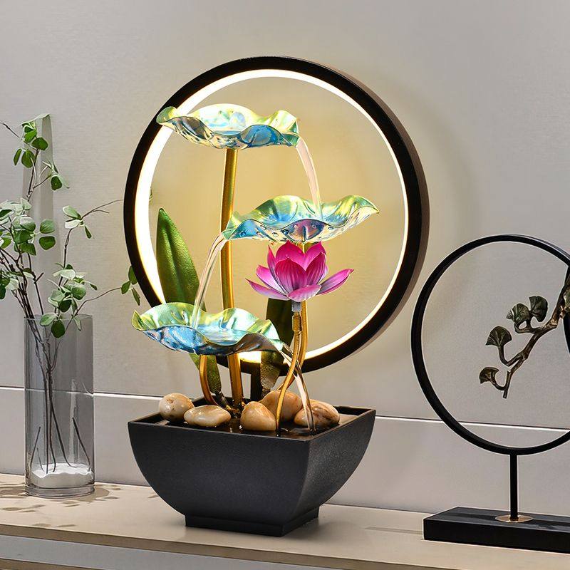 荷塘月色招财流水摆件循环水办公室电视柜玄关客厅桌面轻奢装饰品,家居饰品,流水摆件,淘宝优惠券,粉丝福利购,淘宝优惠卷