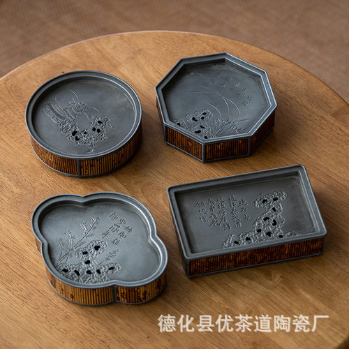 优茶道 老锡壶承八方纯锡茶壶托蓄水茶盘盖碗底托主人垫梅鹿干泡