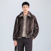 海宁进口貂皮大衣男短款 保暖外套 新款 连帽皮草天鹅绒25年时尚 冬季