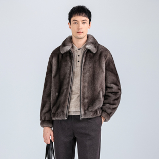 新款 冬季 保暖外套 连帽皮草天鹅绒25年时尚 海宁进口貂皮大衣男短款