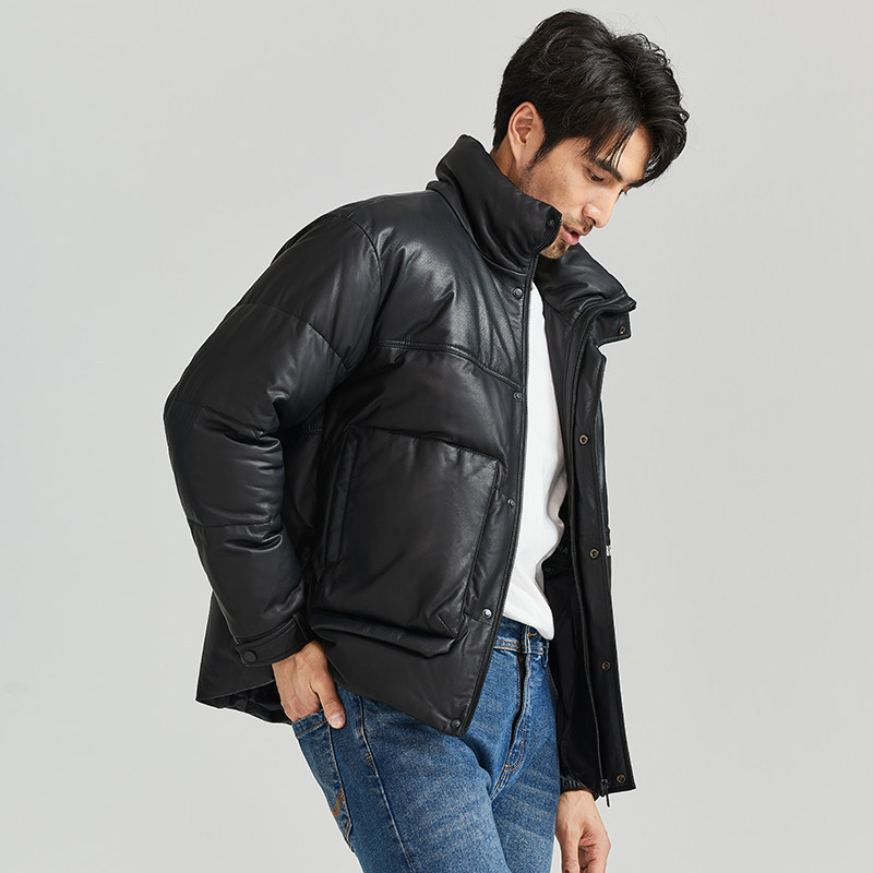 海宁冬季新款真皮绵羊皮羽绒服时尚休闲短款立领白鸭绒保暖大衣男