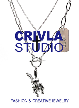 多层可活动兔子十字架百搭毛衣链