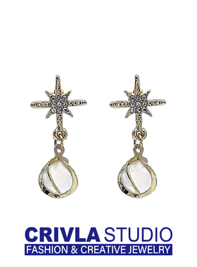 CRIVLA六芒星满钻耳环女小众设计感气质猫眼石百搭轻奢高级感耳饰