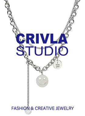 CRIVLA笑脸多层叠戴项链女ins秋冬配饰轻奢小众设计高级感毛衣链