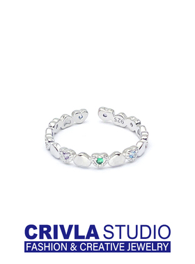 CRIVLA时尚爱心彩钻戒指女2025ins个性设计冷淡风开口可调节食指