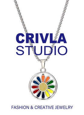 CRIVLA彩虹小雏菊钛钢项链2025年新款男女潮夏ins嘻哈情侣锁骨链