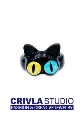 CRIVLA搞怪小怪兽黑猫戒指大眼仔甜酷卡通可爱闺蜜情侣指环礼物饰