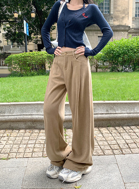 RNBN复古高腰灯芯绒垂感休闲裤女秋季新款百搭直筒拖地阔腿裤