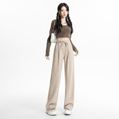 RNBN春秋高腰阔腿休闲裤毛呢长裤