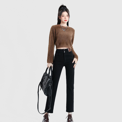 RNBN新款直筒高腰牛仔裤