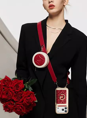 CUSTYPE适用苹果17promax菱格小香风保护套卡包iphone16pro斜挎可背包式手机壳防摔女挂绳手腕红色零钱便携包