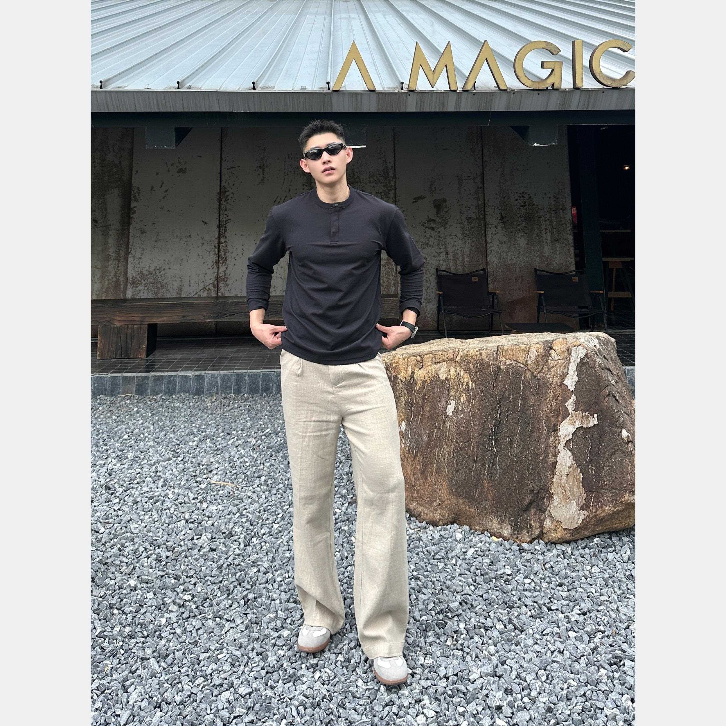 70%高定亚麻西裤A字版全包边内里秋季新贵奢华直筒老钱风休闲长裤