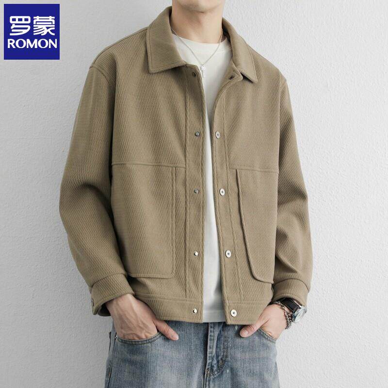 罗蒙外套男春秋季新款休闲宽松高端行政短款夹克潮流翻领大码上衣