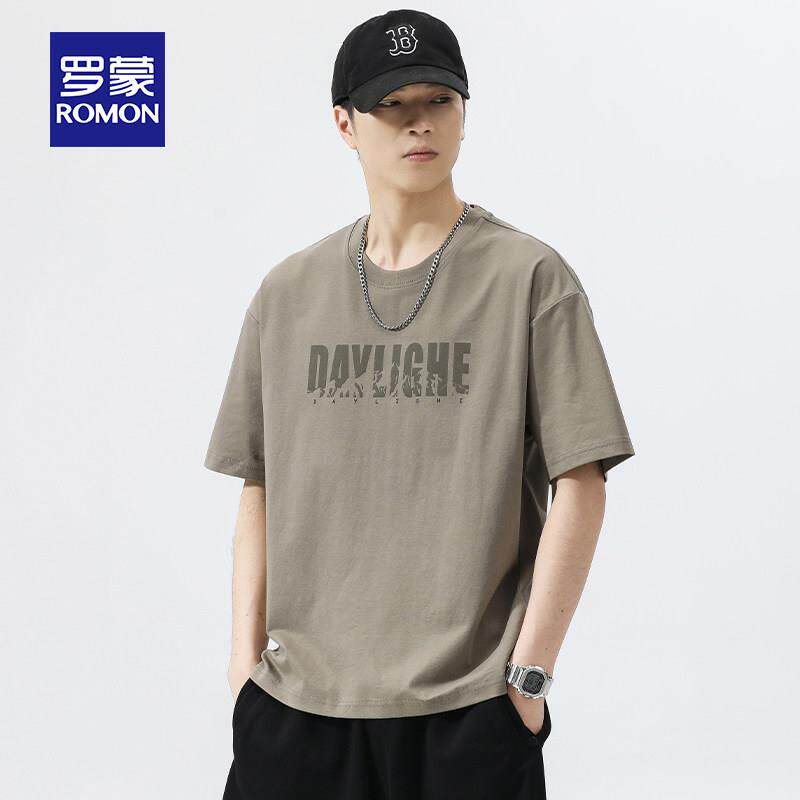 罗蒙男士短袖t恤夏季薄款棉质圆领半袖2025新款宽松潮流上衣服男