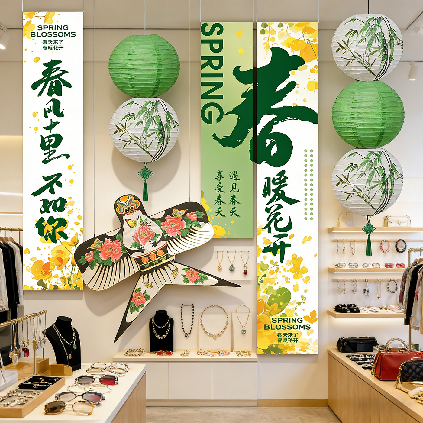 春天主题国风场景布置户外露营氛围装饰春日季风筝纸鸢挂布幔条幅