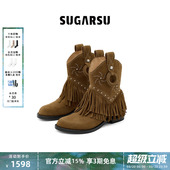 复古游牧风西部流苏高跟短筒靴女 秋新款 任敏同款 SUGARSU酥履