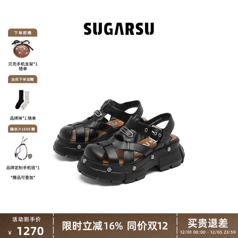 SugarSu夏日镂空罗马厚底凉鞋