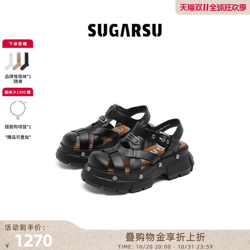 SugarSu夏日镂空罗马厚底凉鞋