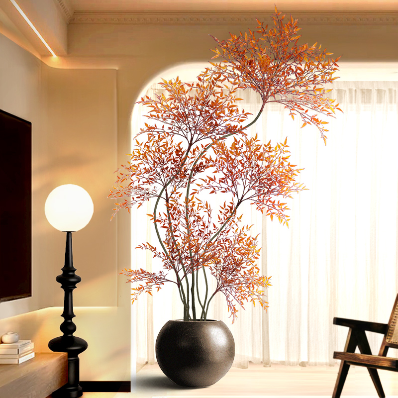 彷真绿色植物南天竹落地盆栽室内大型彷生绿植摆件客厅轻奢装饰花