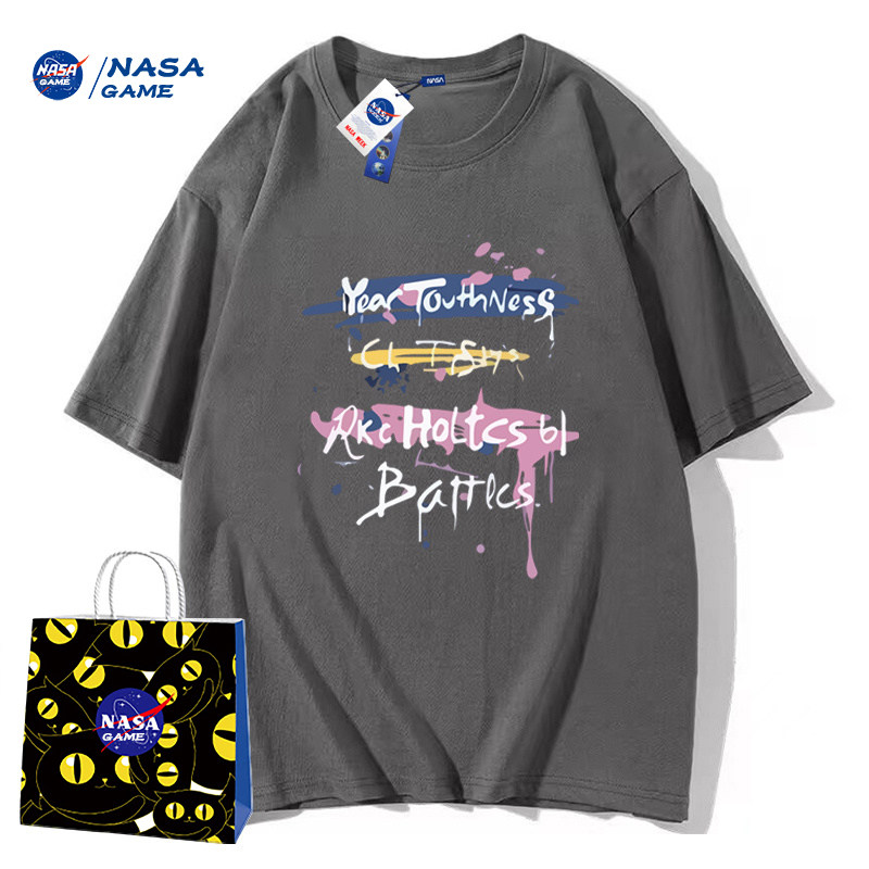 NASA GAME官网联名直播新品2023纯棉短袖t恤男女潮牌上衣情侣装T