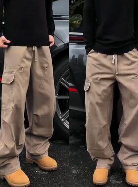 SFANG 秋冬季加厚重磅美式弯刀直筒工装立体设计感伐木休闲裤长裤