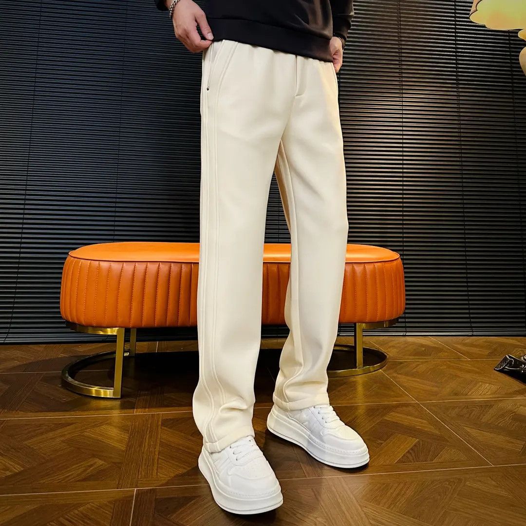 2025男装男士冬季高端轻奢时尚潮流舒适简约加绒直筒休闲裤 6758