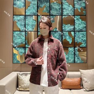 秋冬季新款高级感痞帅风男士小香风色织翻领衬衫休闲外套88112