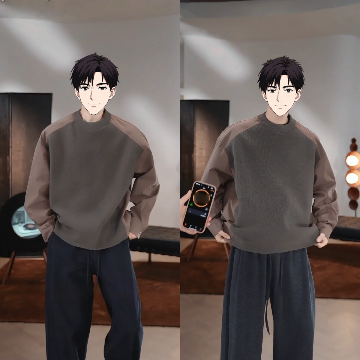 NYHSUGOO/南乙秋季拼接套头卫衣男士简约廓形3873长袖上衣