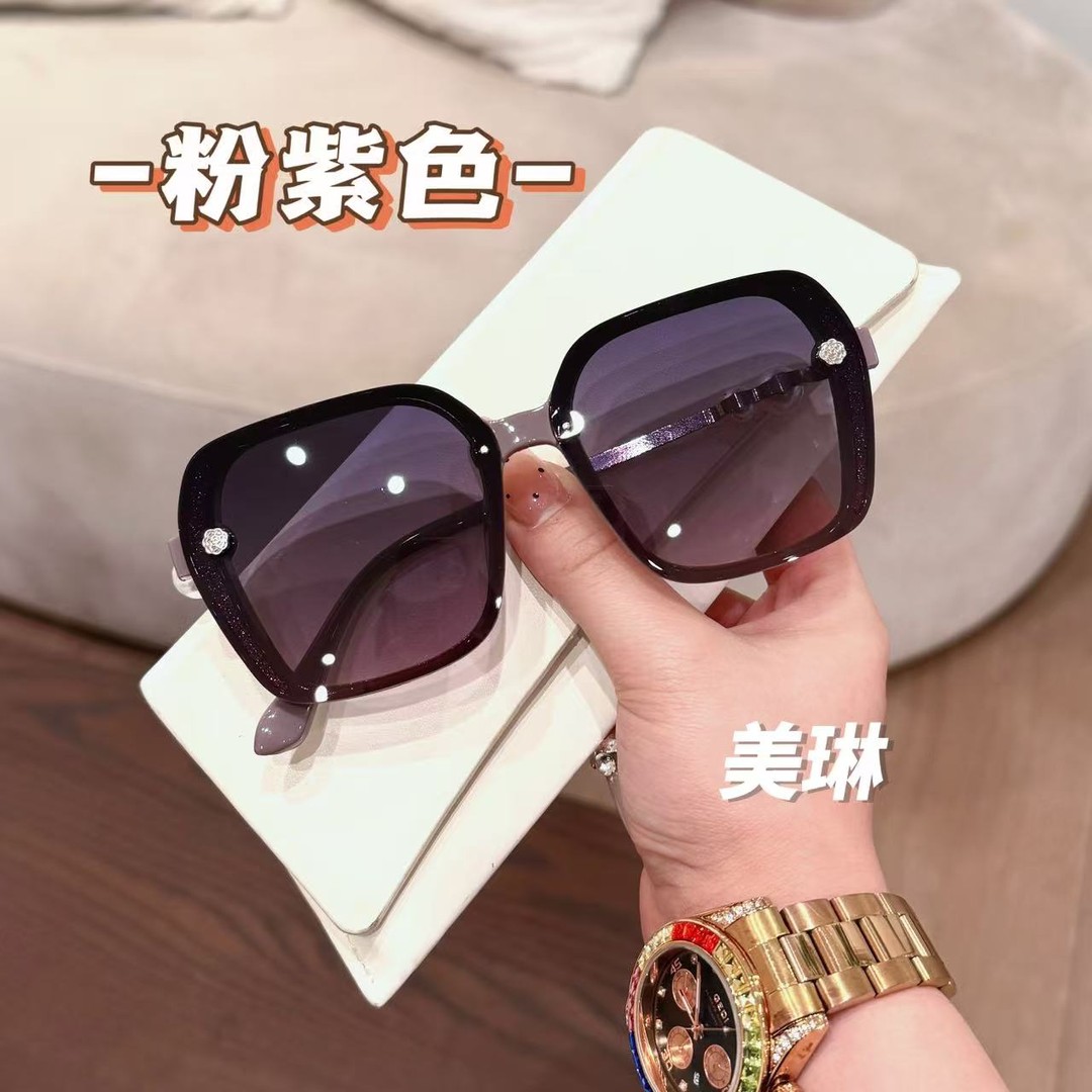 Lu美琳也古高清偏光高定细闪自带妆容感墨镜防紫外线显脸小太阳镜