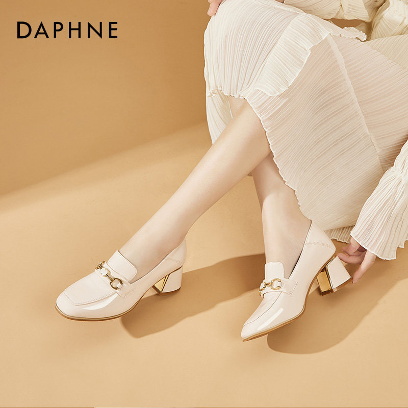 DAPHNE HIGH HEELS WOMENS 2024 NEW SPRING AND AUTUMN BLOCK HEEL LOAFERS WOMENS BRITISH STYLE SMALL LEATHER SHOES
