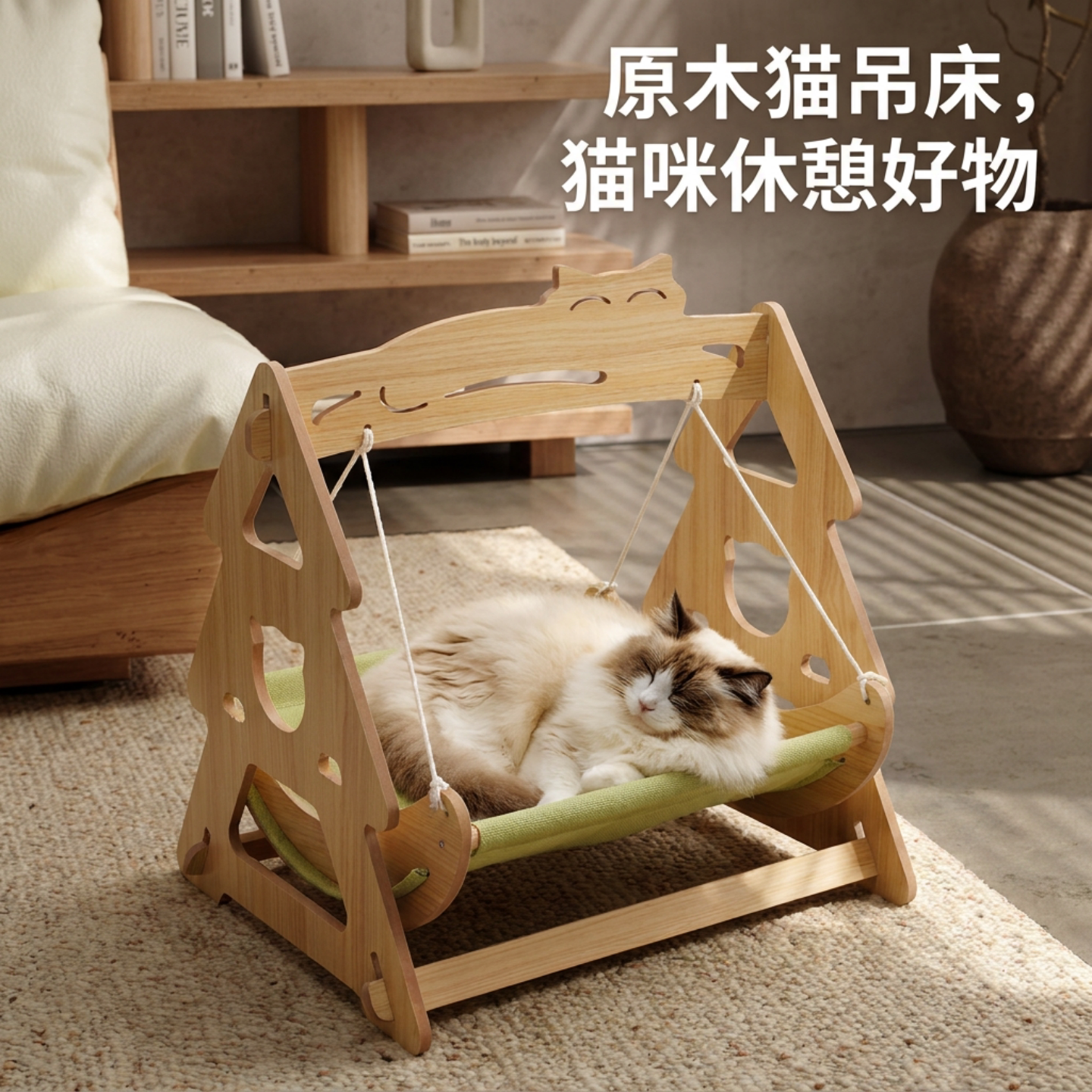 宠物秋千猫床猫窝躺椅四季通用吊床狗狗摇篮猫咪沙发木质摇床狗窝
