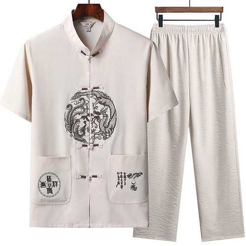 夏季中老年唐装男中式服装中国风汉服跨境男装短袖套装居士服