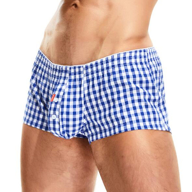 Button Check Slim Fit Boxer Shorts松紧腰纽扣格纹修身平角短裤