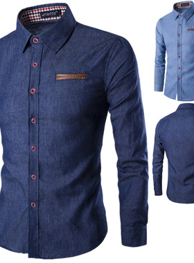 Mens Denim Jean Shirts Men s Cowboy Shirt 男水洗牛仔衬衫