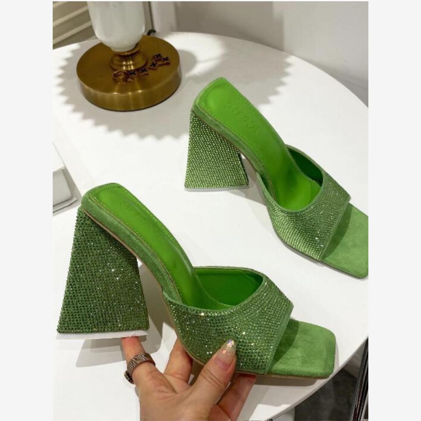 欧美新款三角高跟烫钻凉拖鞋女High Heels 10.5CM Sandals Women