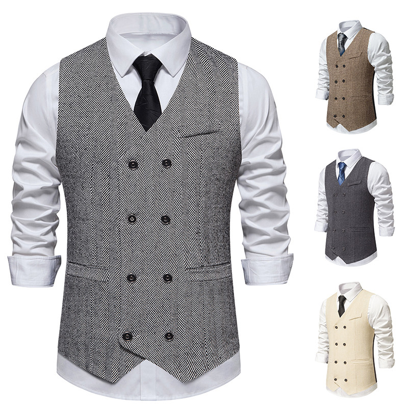 外贸跨境2023夏季新款亚马逊双排扣背心潮男士西装马甲Men's Vest