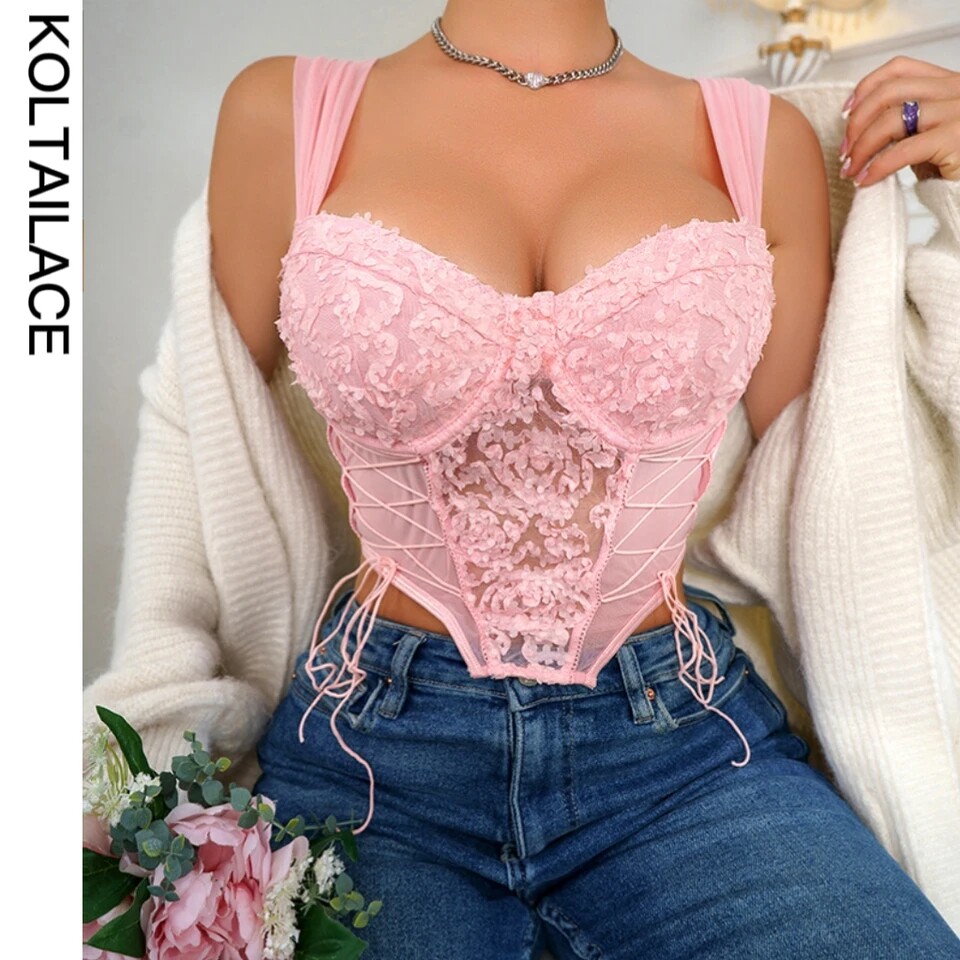 sexy pure desire belt underwire drawstring embroidered vest