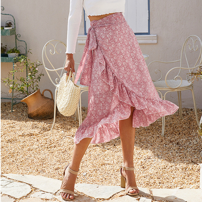 Summer Tie Ruffle A-Line Floral Skirt  系带荷叶边碎花半身裙