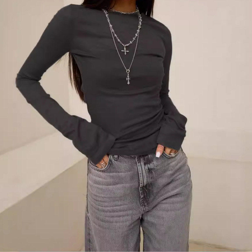 Hoodie top women's round neck slim fit long sleeved shirt