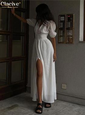 2024 Elegant VNeck Party Dresses Lady Casual Slim Mid Dress